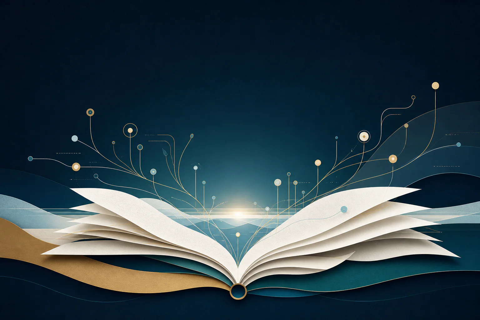Illustration abstraite de la recherche, des publications et de la transmission des connaissances